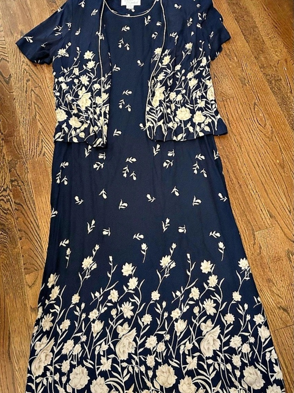 Sarah Elizabeth Floral Midi Dress Blue & Gold Size 14